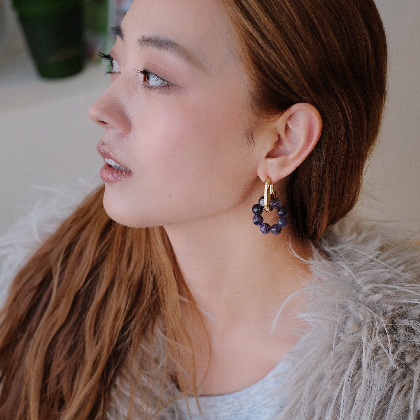 Amethyst/Jade Loop Earrings