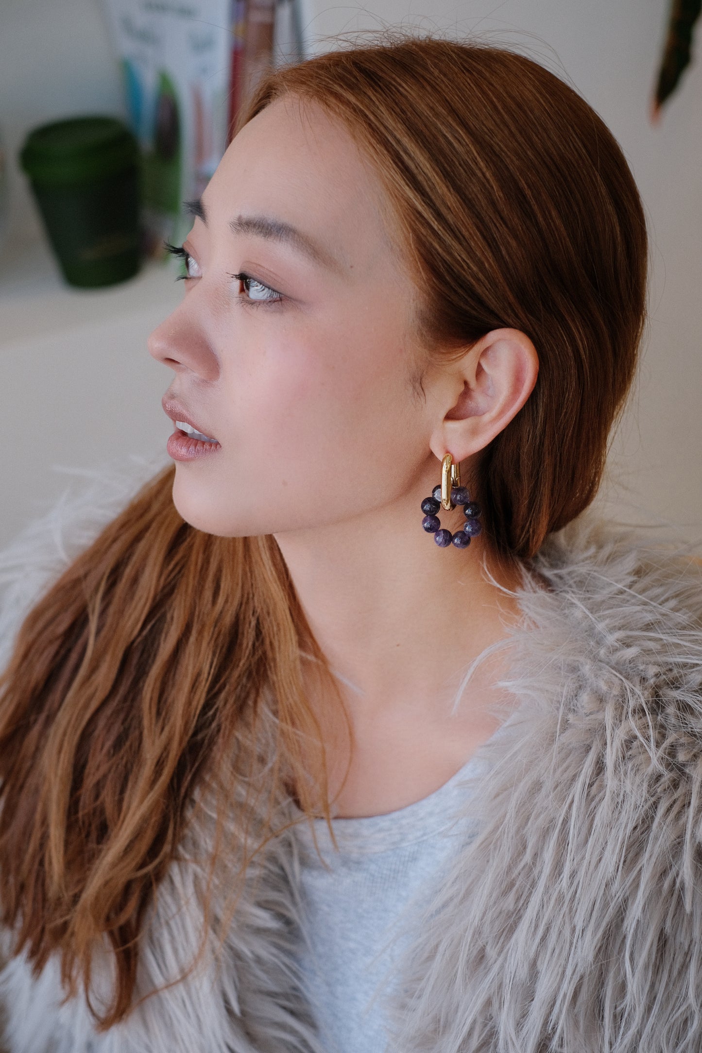 Amethyst/Jade Loop Earrings